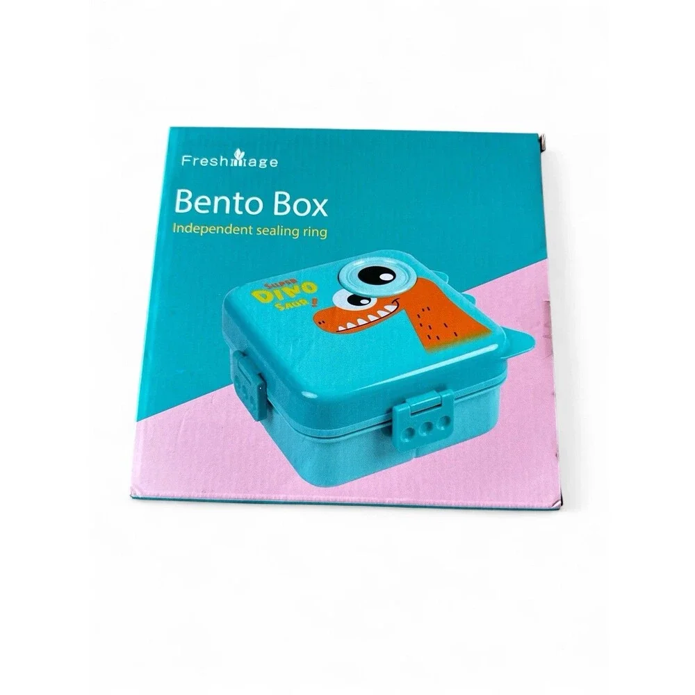 NEW Freshmage  Double-Layer Bento Box Container for Lunch  Blue Dinosaur